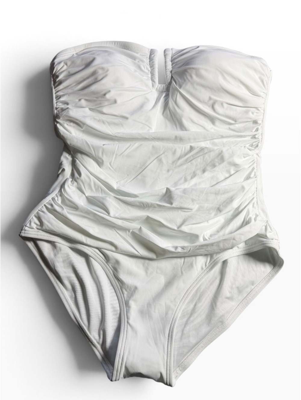 DKNY white strapless UPF 40+ stretch tummy control one piece swimsuit Size L $79